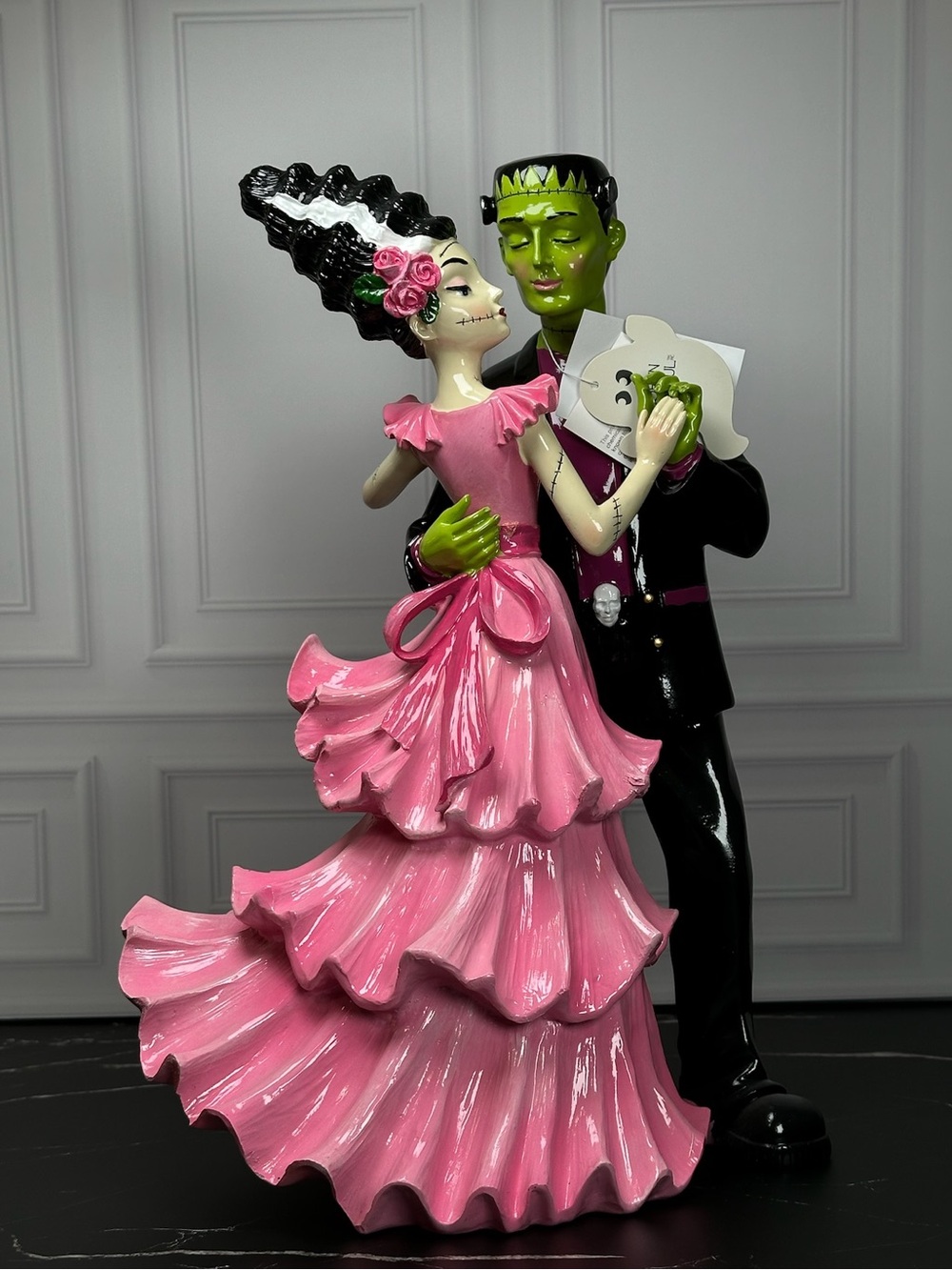 Pink Halloween Dancing Couple Resin Sculpture - Decorative Figurine
